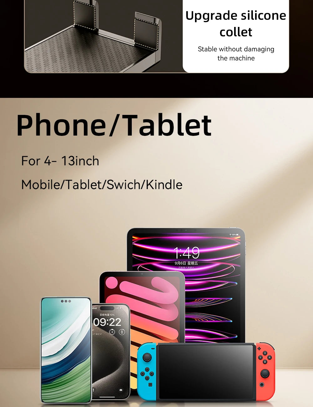 Tablet Holder iPad Desk Stand with 360° Adjustable Foldable Metal Arm Tablet Bracket for Phone Tablet or Other 4~13In Devices