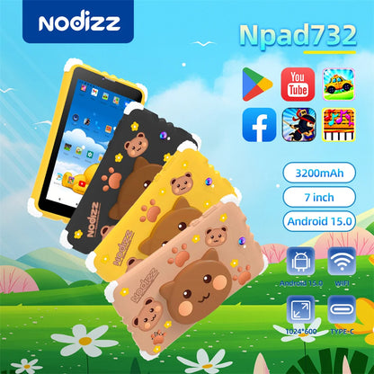 Android 15 Tablet for Kids 7 inch Quad-Core, 128GB ROM 4GB RAM TF Card Expandable,SIM Card, Parental Control, Dual Camera, WiFi