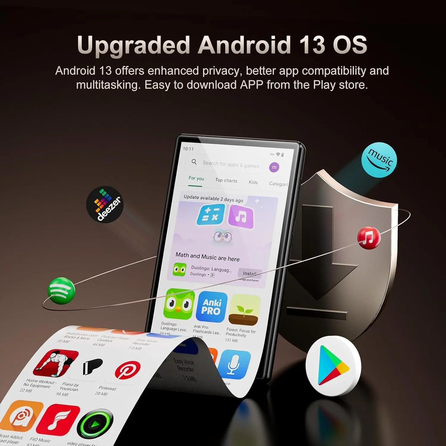 96GB (64GB+32GB) Android 13 OS MP3 & MP4 Players with Bluetooth and WiFi,  5" Touchscreen and Speaker, 4GB RAM & 32GB ROM