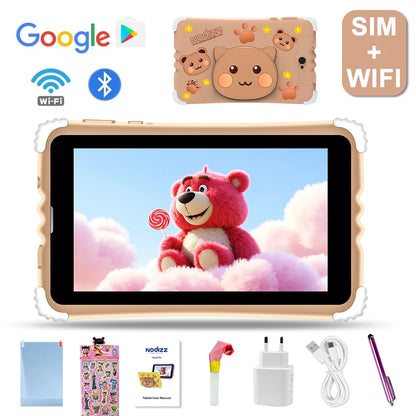 Android 15 Tablet for Kids 7 inch Quad-Core, 128GB ROM 4GB RAM TF Card Expandable,SIM Card, Parental Control, Dual Camera, WiFi