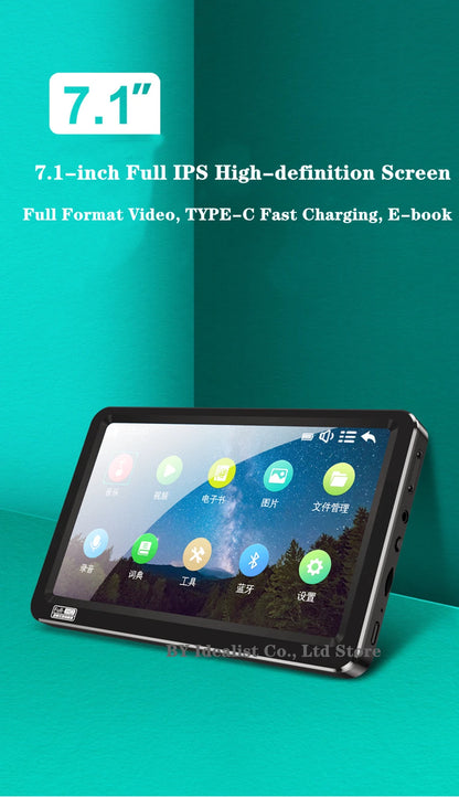 7.1 inch Bluetooth Mp4 Player 64gb Touch Screen Hifi Music Usb Type-c Mp4 Video Player Support TF Card Speaker 6500mAh Battery