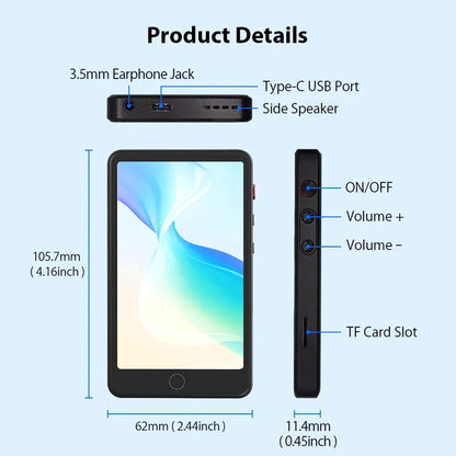 Camera Mp4 Player Bluetooth Wifi Android 16gb Touch Screen Hifi Music Voice Recorder Video Mp3 Player TF Card Speaker Free App