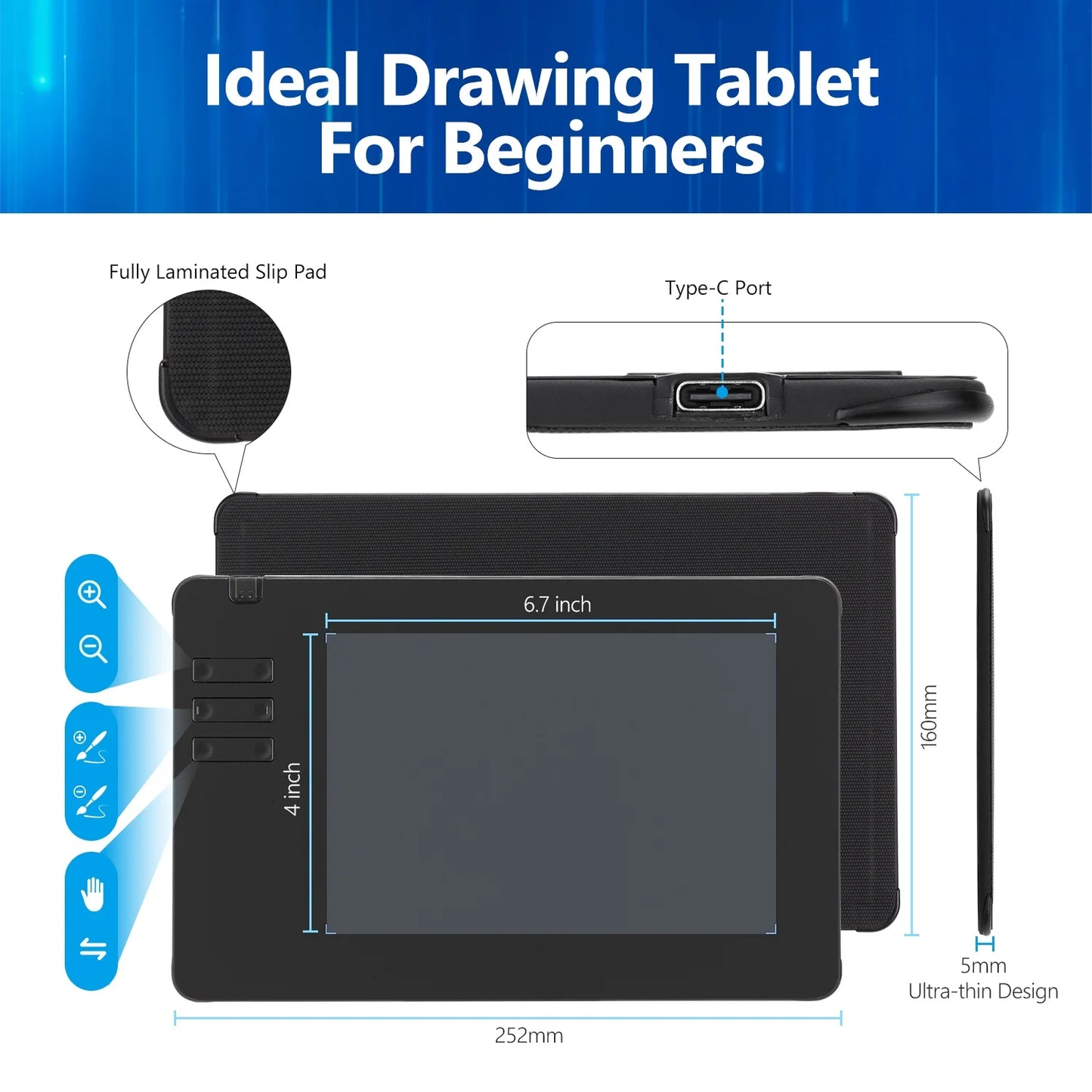 2025 Graphics Drawing Tablet Ultra-thin Art Creation Sketch Digital Tablet with Battery-free Stylus 8192 Levels Pressure