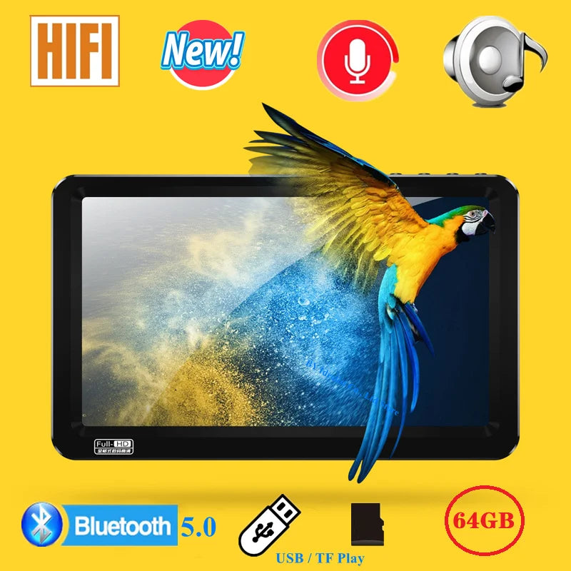 7.1 inch Bluetooth Mp4 Player 64gb Touch Screen Hifi Music Usb Type-c Mp4 Video Player Support TF Card Speaker 6500mAh Battery