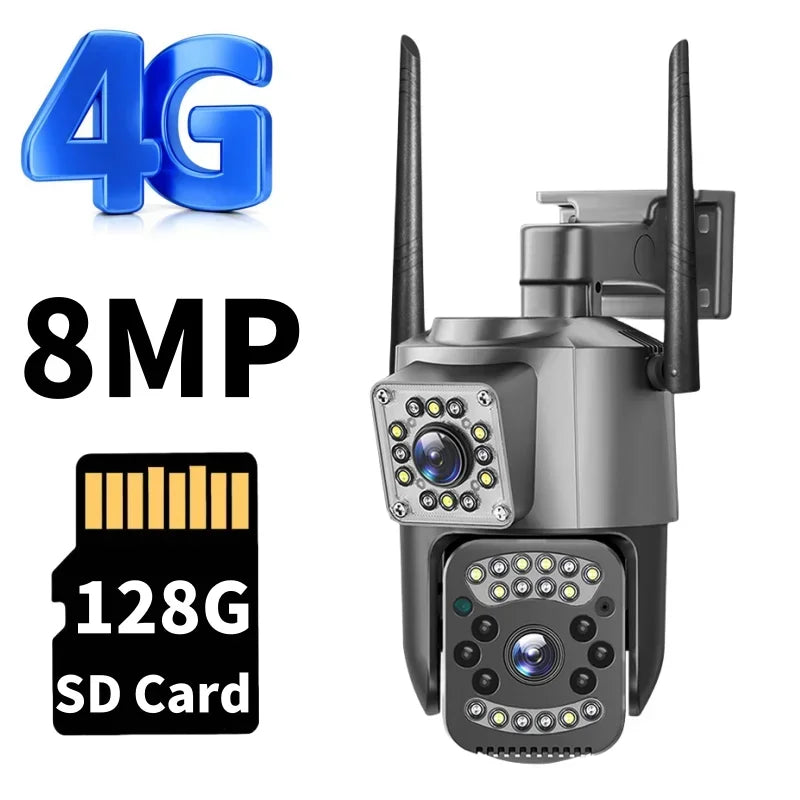 Surveillance Wifi Camera 8MP Smart Home 4G IP Cameras Dual Lens Panorama PTZ Motion Detection Security Outdoor Waterproof Camera