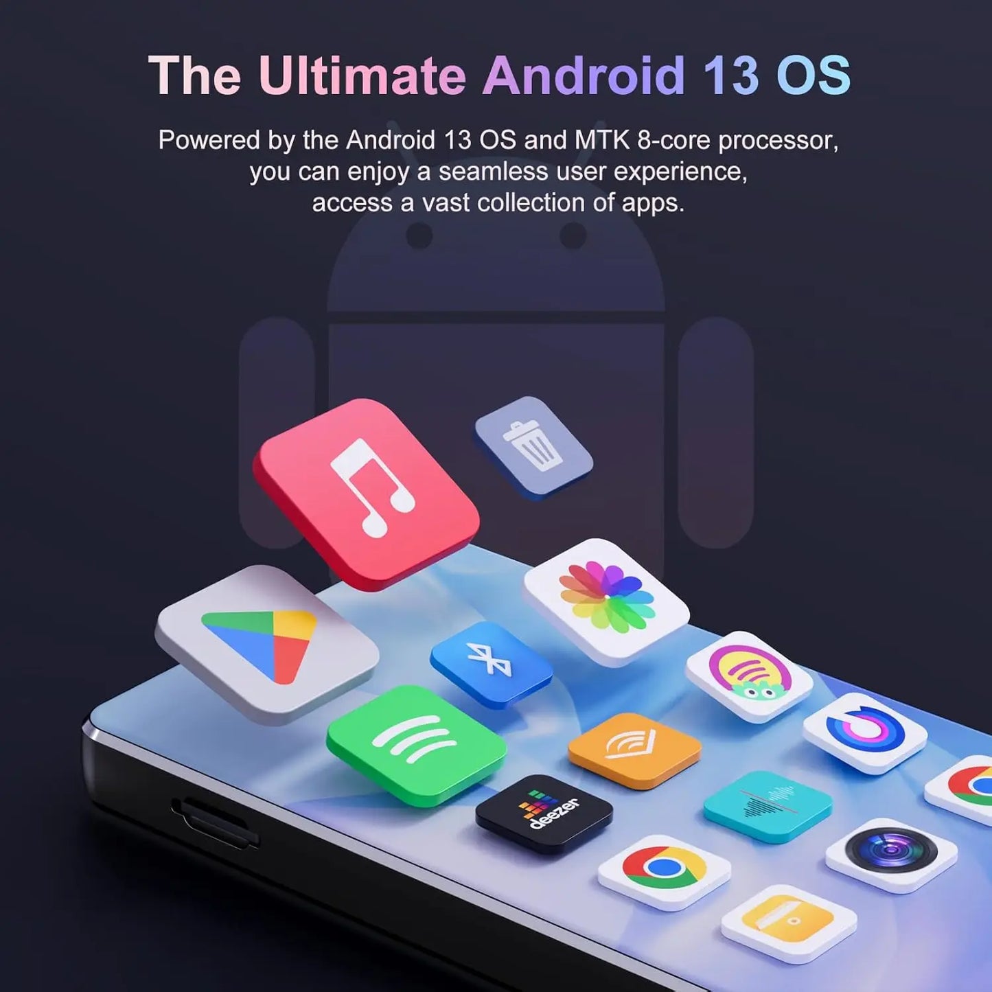 80GB (16+64GB) MP3 player with Bluetooth 5.0 and WiFi, Spotify, Android 13 OS, camera and speakers