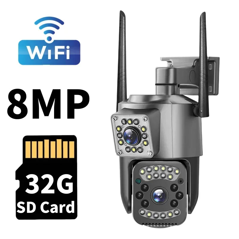 Surveillance Wifi Camera 8MP Smart Home 4G IP Cameras Dual Lens Panorama PTZ Motion Detection Security Outdoor Waterproof Camera