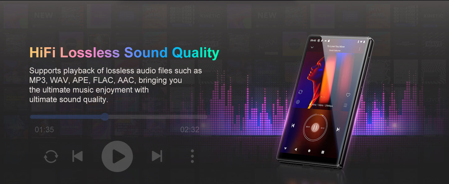 1080P Android 13.0 4.7-inch 96GB (64GB+32GB) MP3/MP4 player with Bluetooth and WiFi, up to 1TB