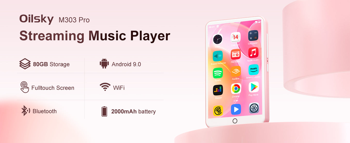 80GB (16GB+64GB) MP3 Player Android 9.0 with Bluetooth and WiFi, 4.0-inch with speakers, FM radio, eBooks, capacity up to 512GB