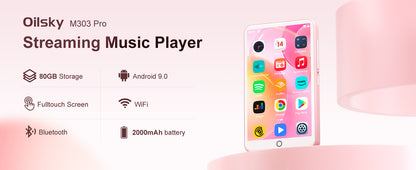80GB (16GB+64GB) MP3 Player Android 9.0 with Bluetooth and WiFi, 4.0-inch with speakers, FM radio, eBooks, capacity up to 512GB