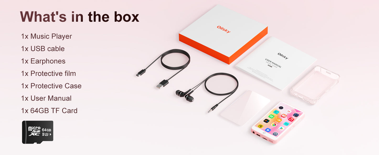 80GB (16GB+64GB) MP3 Player Android 9.0 with Bluetooth and WiFi, 4.0-inch with speakers, FM radio, eBooks, capacity up to 512GB